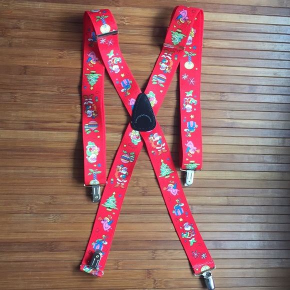 Christmas Holiday Suspenders. Silver hardware. EUC - Picture 1 of 8